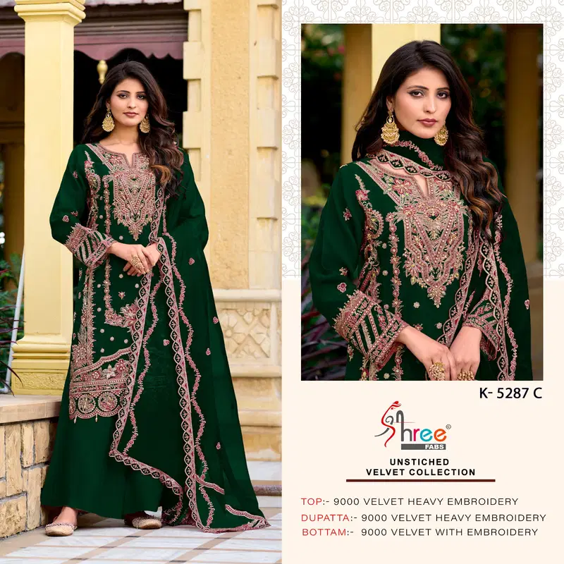 K 5287 By Shree Fabs Velvet Embroidery Pakistani Salwar Suits Wholesale Online